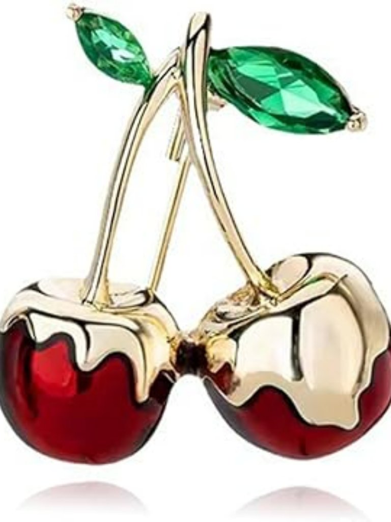 Cherries Dripping In Gold Brooch Lapel Pin Trendy Statement Chunky